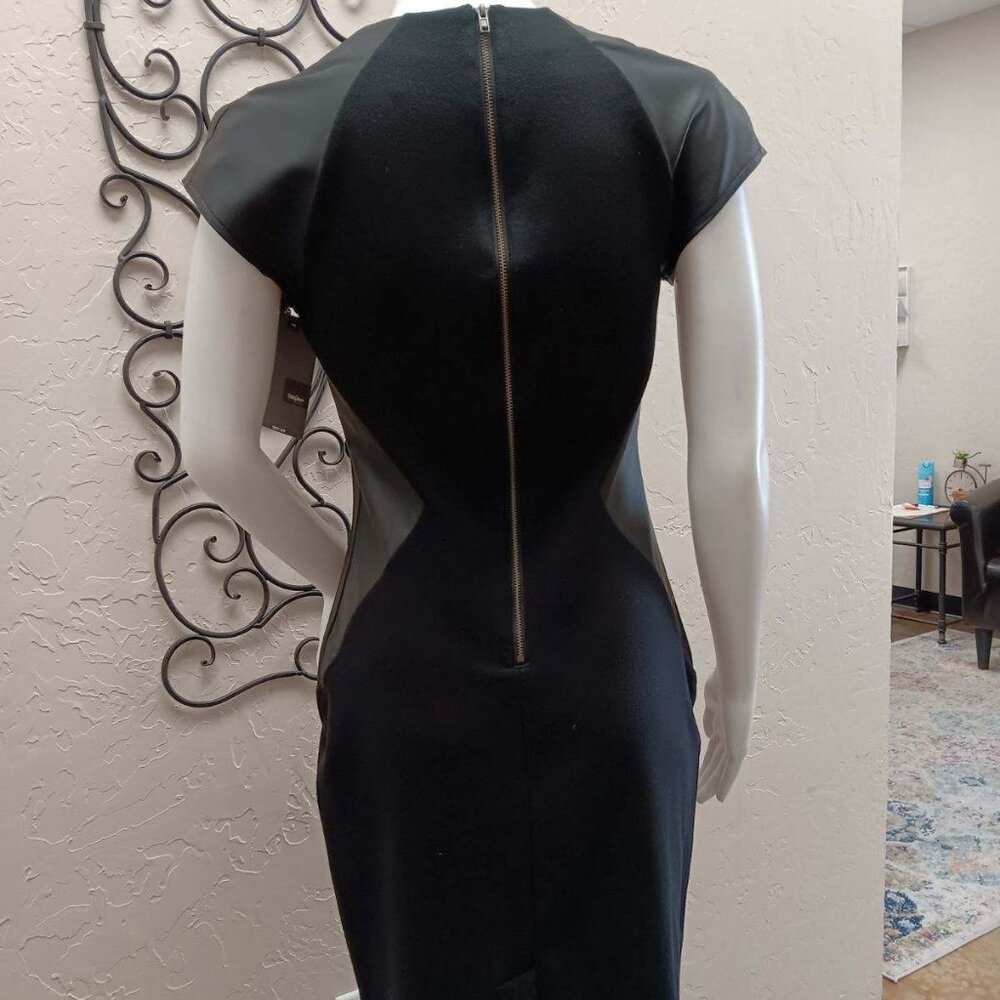 Black dress with faux leather details